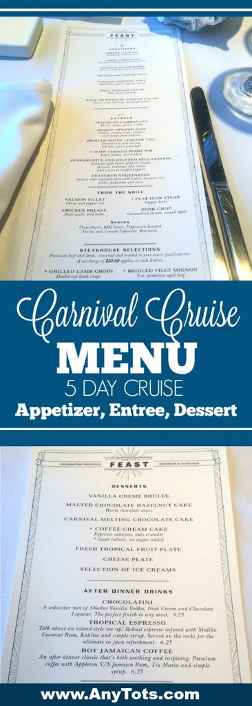 carnival magic 6 day cruise menu