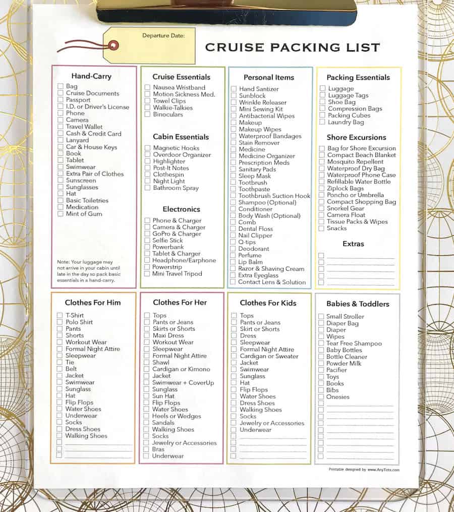 cruise packing list for baby