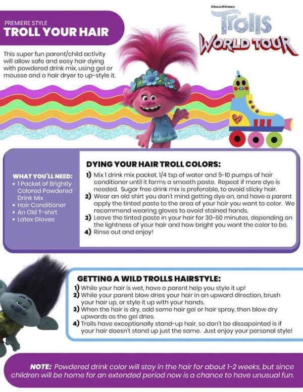 Trolls World Tour Free Printable Troll Hair Tutorial - Any Tots