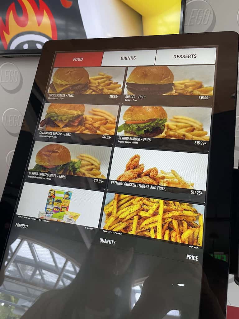 Legoland food prices and menu at The Burger Kitchen